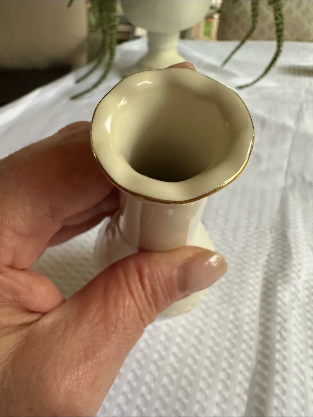 Lenox Cream Floral Embossed Bud Vase with Gold Rim